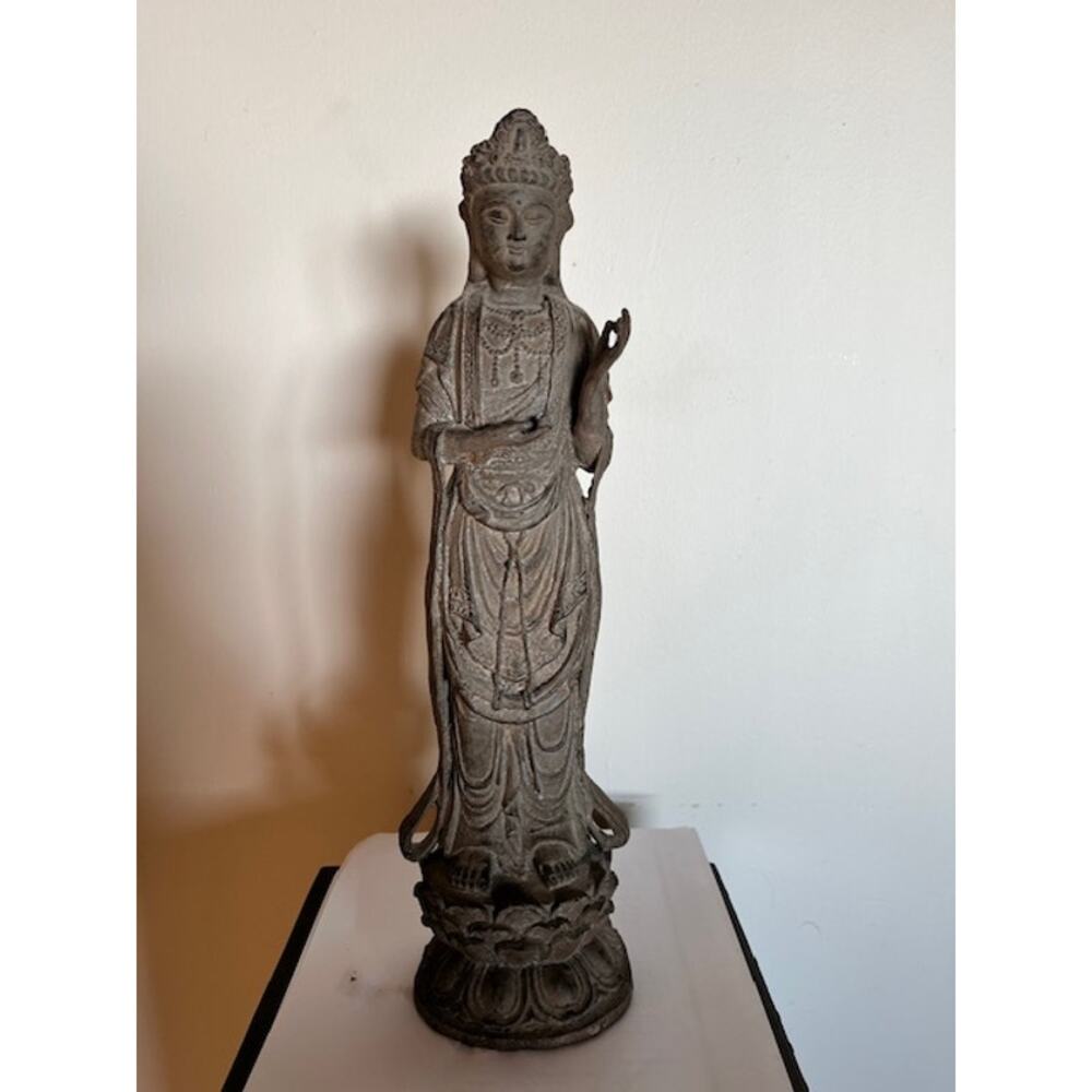 16" Heavy Guanyin Statue - Metal Finish Kwan Yin Bodhisattva Figure